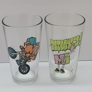 Ultra Rare (Lot Of 2) 2008 Retro MTV Drinking Glass Tumblers. (1 Has Blemish). T